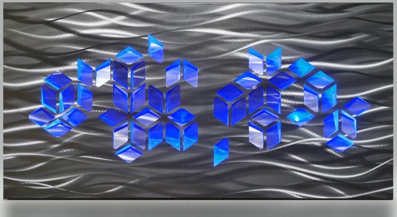 METAL abstrakt veggmálverk 3d lögun - LED kviknar