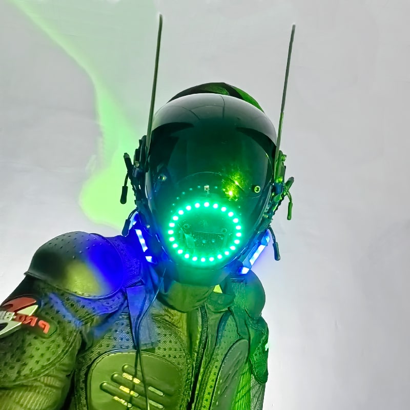Lýsandi LED Cyberpunk maska höfuðhjálmur