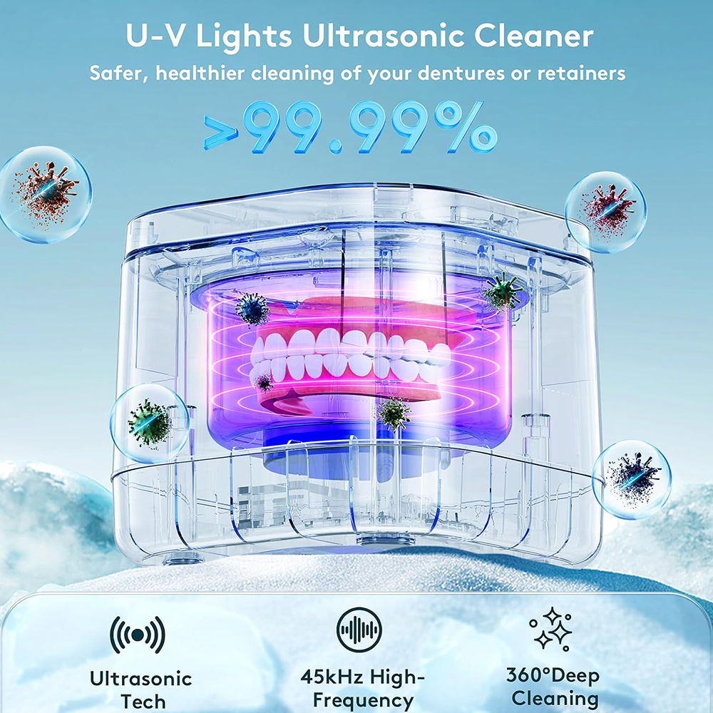 ultrasonic retainer cleaner gervitennahreinsir U-V 99,99% létt þrif